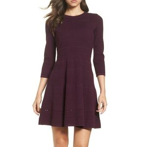 Eliza J Fit & Flare Sweater Dress in Purple